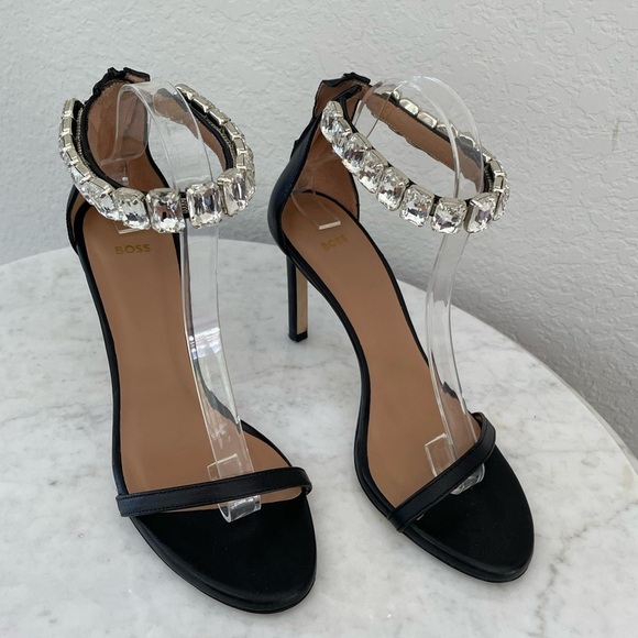 Boss Janet High-Heeled Sandals in Nappa Leather with Rhinestone Strap Size 38 - Picture 6 of 13